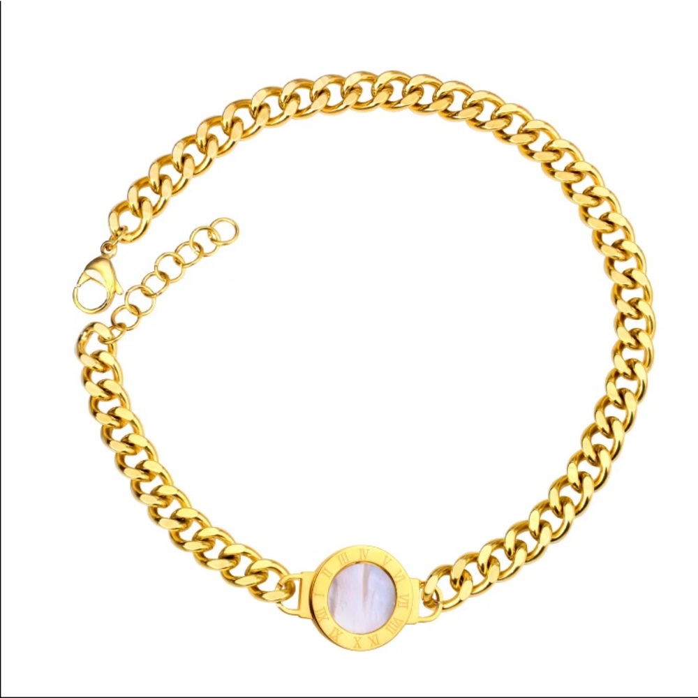 NWT gold plated chain link bracelet pink pendant